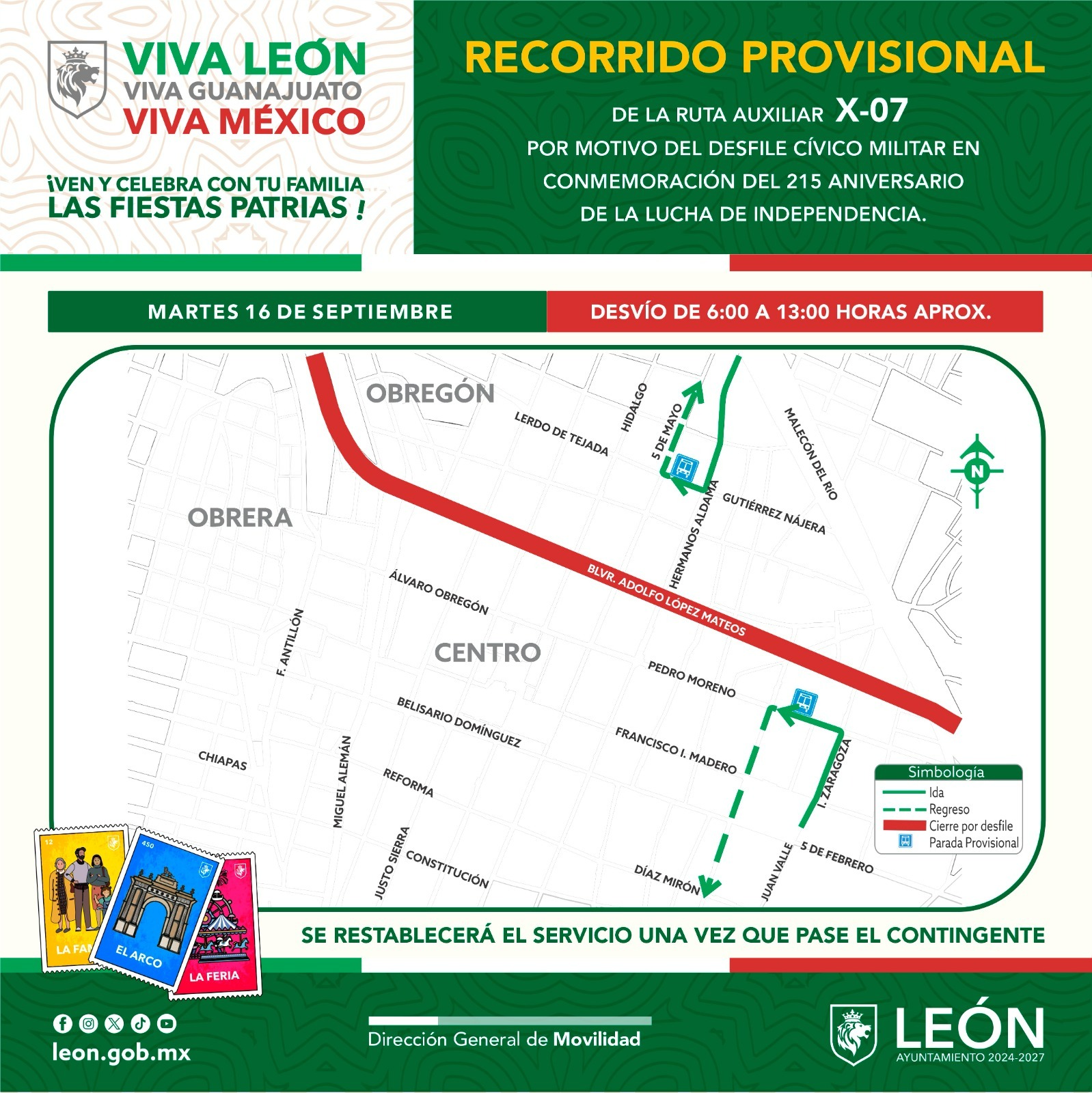 AJUSTAN RUTAS DEL TRANSPORTE PÚBLICO POR DESFILE DE INDEPENDENCIA