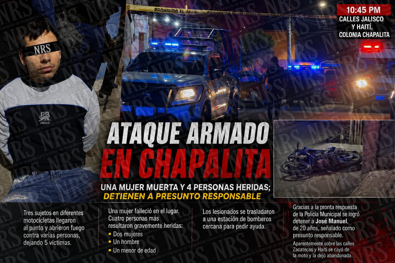 Detienen a presunto responsable tras ataque armado en Chapalita; una mujer murió y cuatro personas resultaron heridas